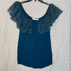 Jules & Jim Teal Ruffle Sleeve Maternity Top Size M